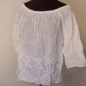Celmia White Lace Peasant Blouse Off Shoulder SZ L